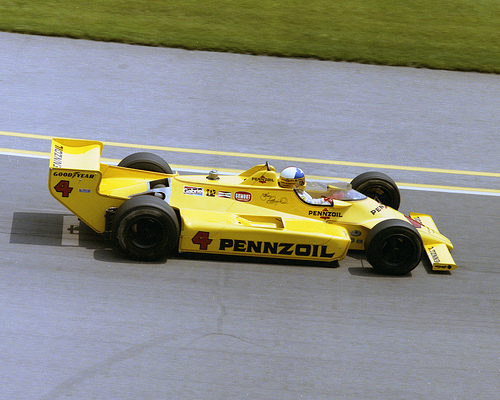 Johnny Rutherford at speed during the Indy 500.