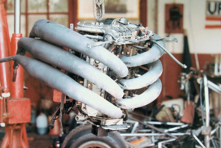 The engine and exhaust assembly.