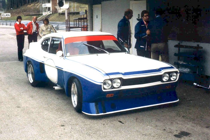 The 1974 Cologne GA Capri in early trim, small rear wheel arches intake for cooling duties.